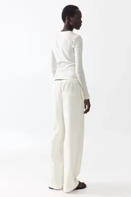 Pantalon à cordon en lin mélangé - Ivoire — photo 3