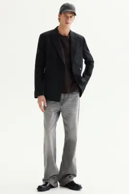 Veste croisée Regular Fit en laine mélangée - Bleu marine/carreaux — photo 2