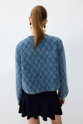 Veste réversible en denim - Bleu denim/fleuri — photo 3