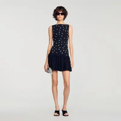Robe courte en velours à perles
