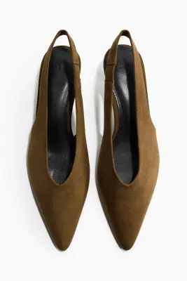 Escarpins à bride arrière avec talon kitten heel - Vert kaki foncé — photo 2