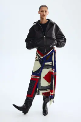 Jupe avec détail façon foulard - Rouge/motif bleu — photo 1