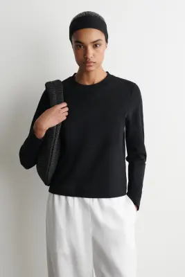 T-SHIRT À MANCHES LONGUES ÉPURÉ - NOIR — photo 1