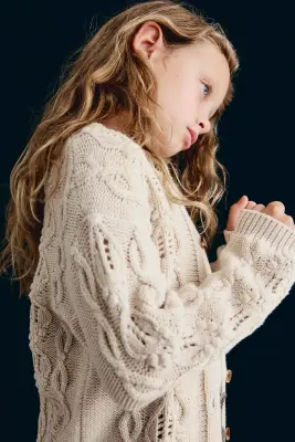 Gilet en maille fantaisie de coton - Beige — photo 2
