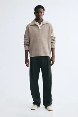 Pull Regular Fit en laine avec col zippé - Beige — photo 2