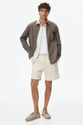 Short Regular Fit en lin mélangé - Crème — photo 1
