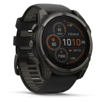 Garmin Fenix 8 Solar 51mm Verre Sapphire lunette Carbon Gray DLC bracelet noir/gris galet 010-02907-11 — photo 2