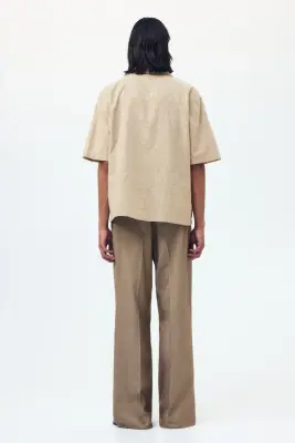 Chemise texturée Relaxed Fit avec col cubain - Beige foncé — photo 4
