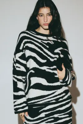 Pull en maille jacquard - Noir/motif zébré — photo 2