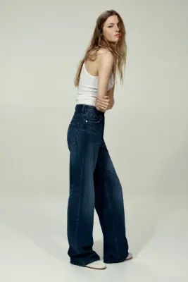 Wide High Waist Jeans - Bleu denim foncé — photo 1