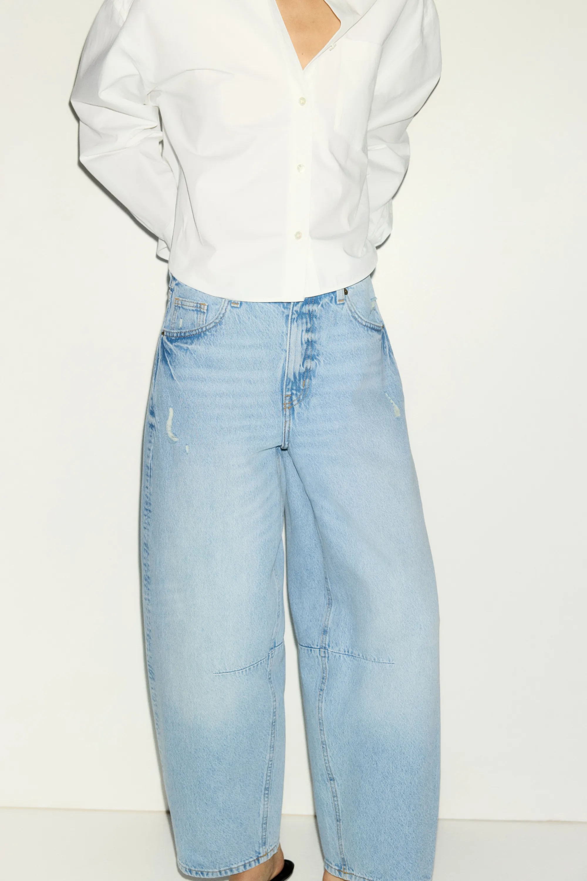 Barrel High Waist Ankle Jeans - Bleu denim clair