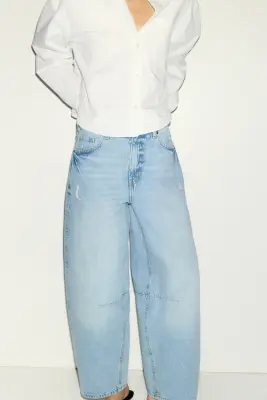 Barrel High Waist Ankle Jeans - Bleu denim clair — photo 1