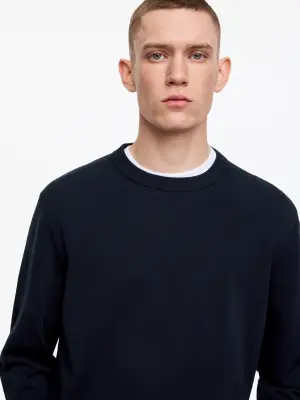 Pull léger à col rond en coton - Bleu foncé — photo 3