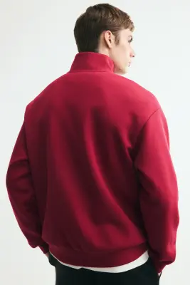 Sweat Relaxed Fit avec col zippé - Rouge — photo 3
