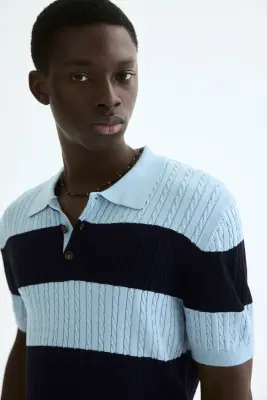 Polo Regular Fit en maille torsadée - Bleu clair/rayé — photo 2