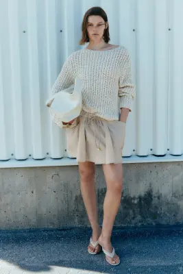 Jupe à cordon en lyocell mélangé - Beige — photo 1
