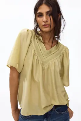 Blouse brodée - Jaune ancien — photo 1