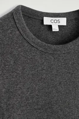 T-SHIRT SLIM À MANCHES LONGUES EN COTON CÔTELÉ - GRIS FONCÉ CHINÉ — photo 4