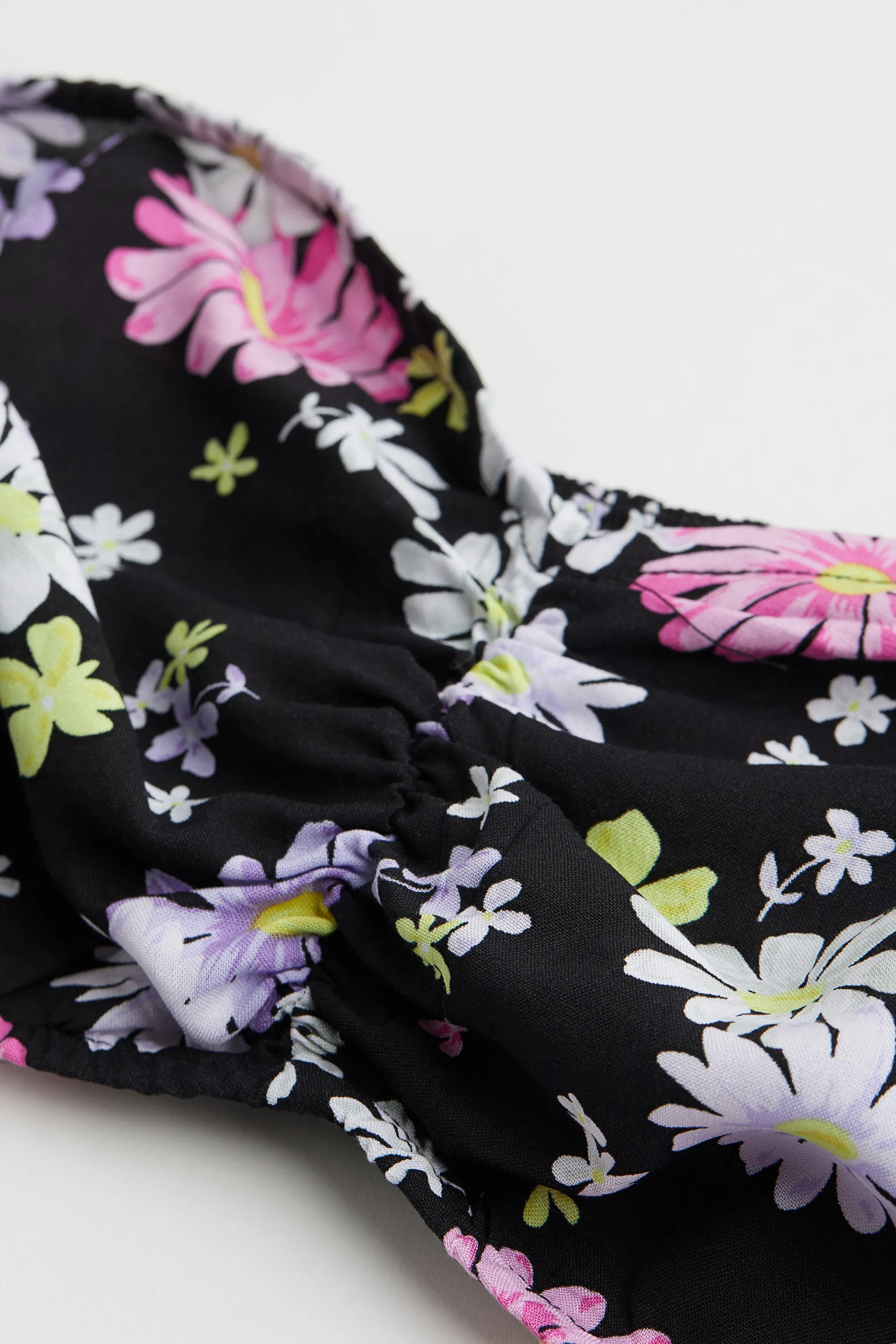 H&M+ Top court épaules nues - Noir/fleuri