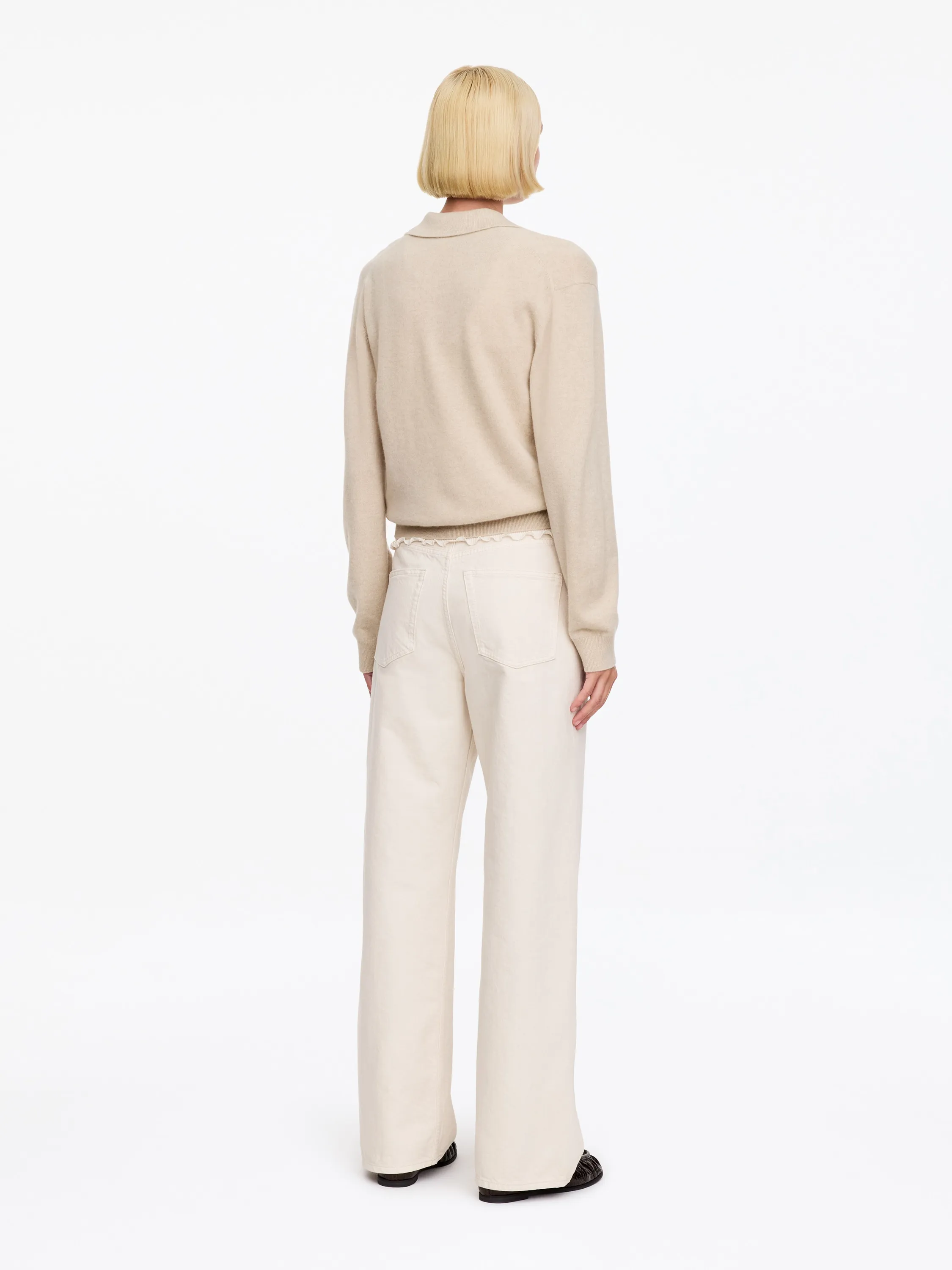 Pull polo en cachemire et laine - Beige