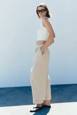 Pantalon droit avec ceinture - Beige clair — photo 2