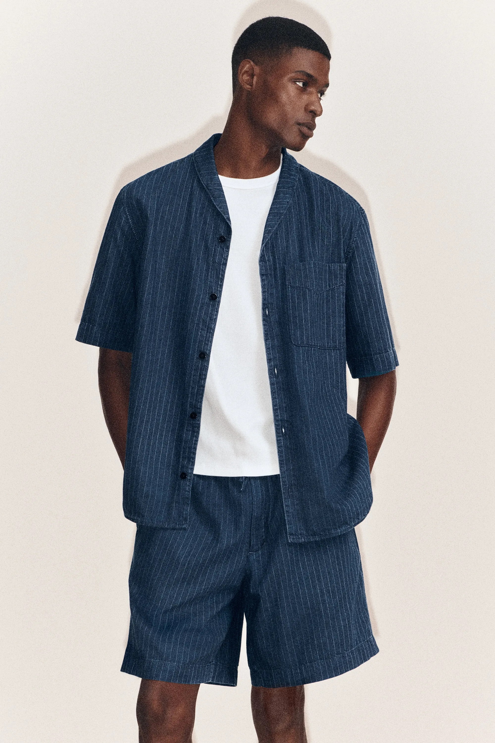 CHEMISE EN DENIM À FINES RAYURES - BLEU ENCRE / RAYURES
