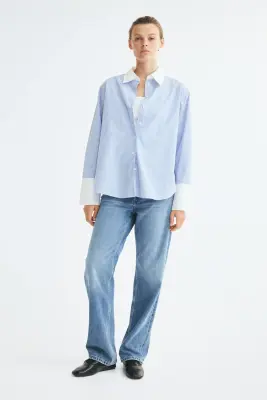 Chemise en popeline de coton - Bleu clair/rayé — photo 2