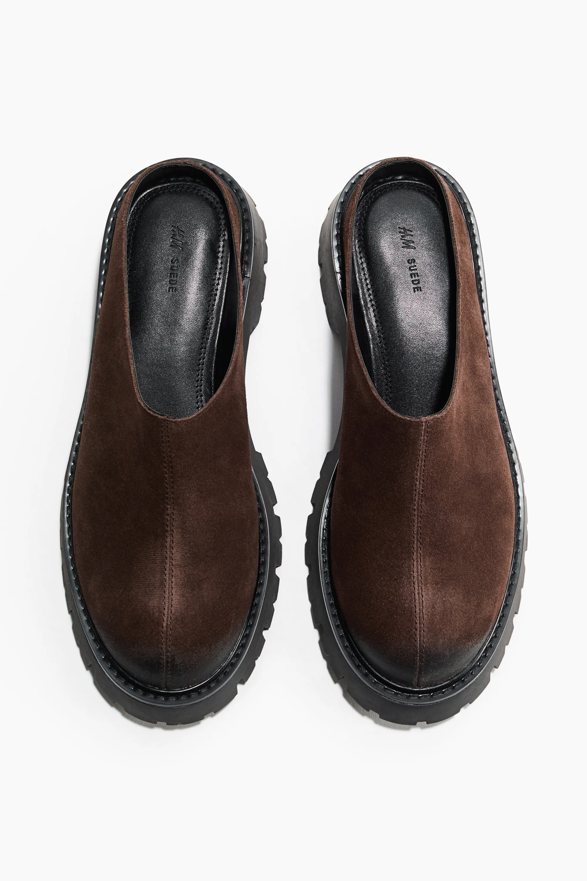 Mules à semelle épaisse en cuir velours fendu - Marron foncé