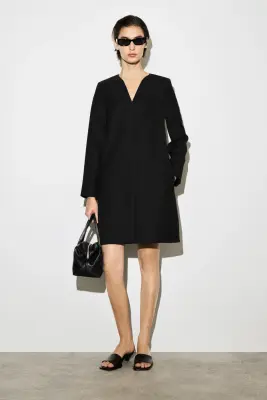 ROBE TAILLEUR COURTE EN LAINE MÉLANGÉE - NOIR — photo 1