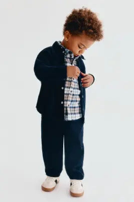 Chemise en velours de coton côtelé - Bleu marine — photo 2