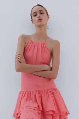 Robe asymétrique à étages - Rouge framboise — photo 1