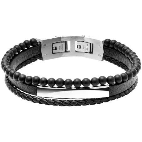 ROCHET - Bracelet Yale acier et cuir plat noir 5mm, cuir tressé noir 3mm HB6601
