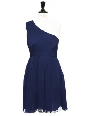 Robe drapée asymétrique en mousseline de soie plissée bleu marine NEUVE Px boutique 450€ Taille 36 — photo 1