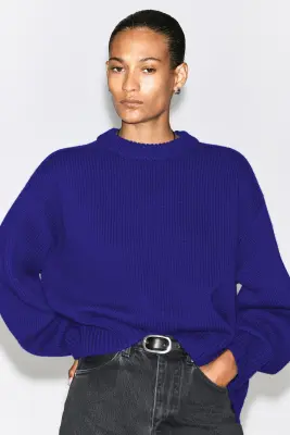 PULL À COL ROND EN LAINE - BLEU COBALT — photo 3