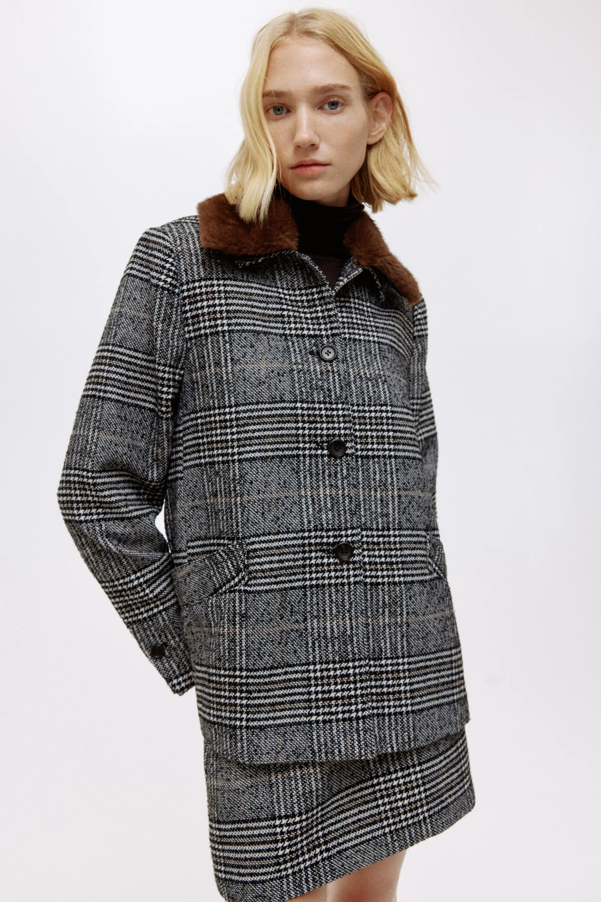 Veste en laine mélangée - Noir/carreaux