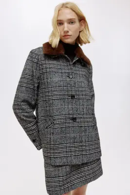 Veste en laine mélangée - Noir/carreaux — photo 1