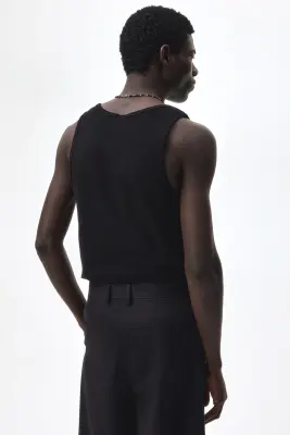Débardeur côtelé Slim Fit - Noir — photo 3