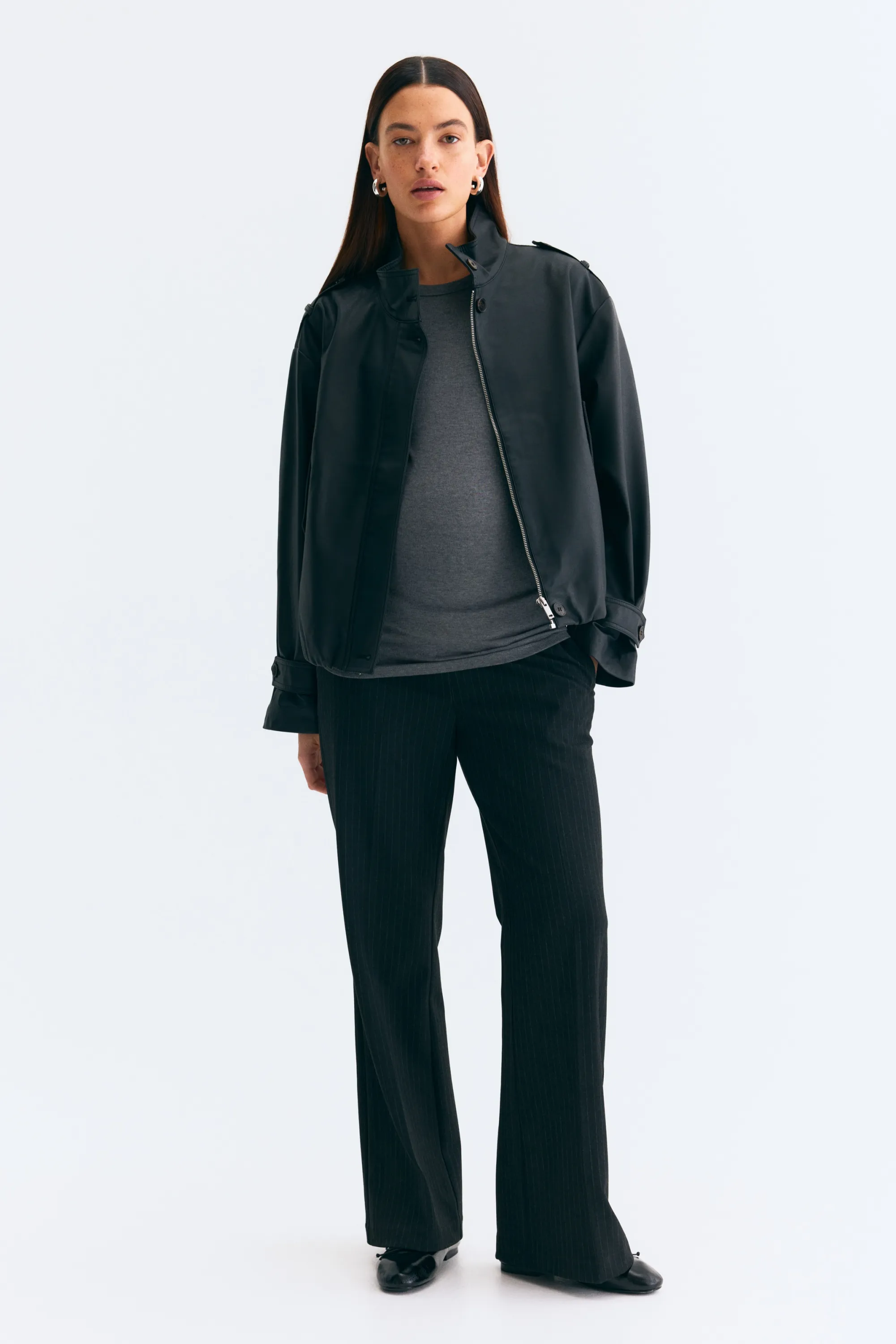 MAMA Pantalon bootcut - Gris foncé/rayures tennis