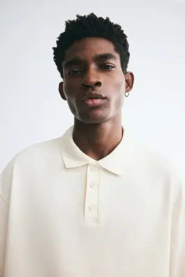 Polo Oversized Fit en coton - Crème — photo 3