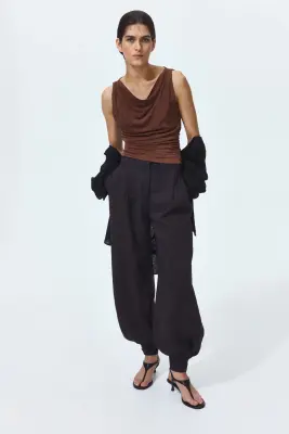 Top en jersey à effet drapé - Marron — photo 2