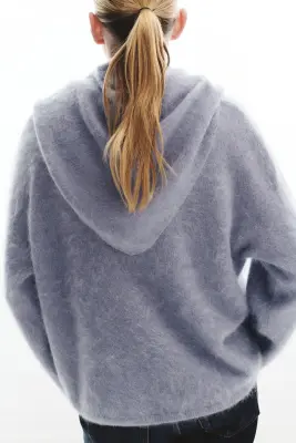 Pull en laine brossée avec foulard - Bleu ancien clair — photo 4