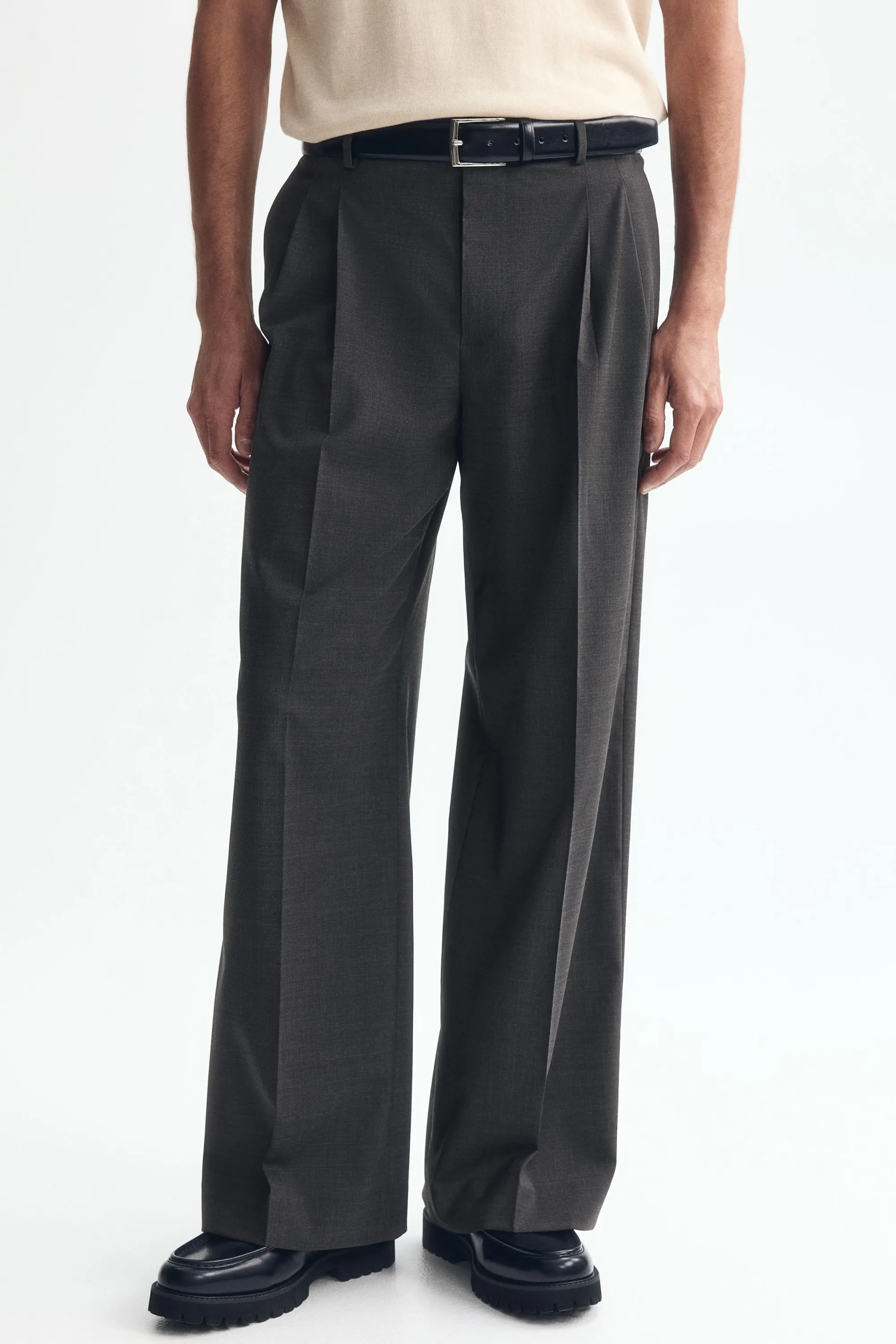 Pantalon chic Loose Fit en laine mélangée - Gris foncé