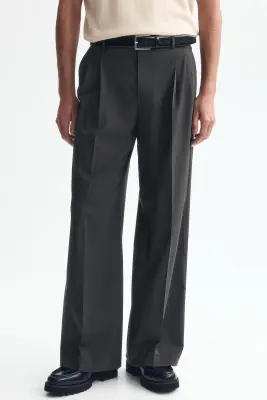 Pantalon chic Loose Fit en laine mélangée - Gris foncé — photo 1