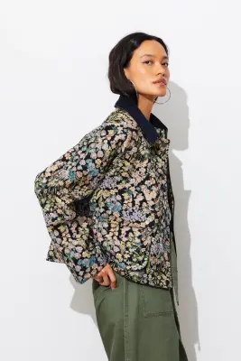 Veste courte jacquard fleurs — photo 4