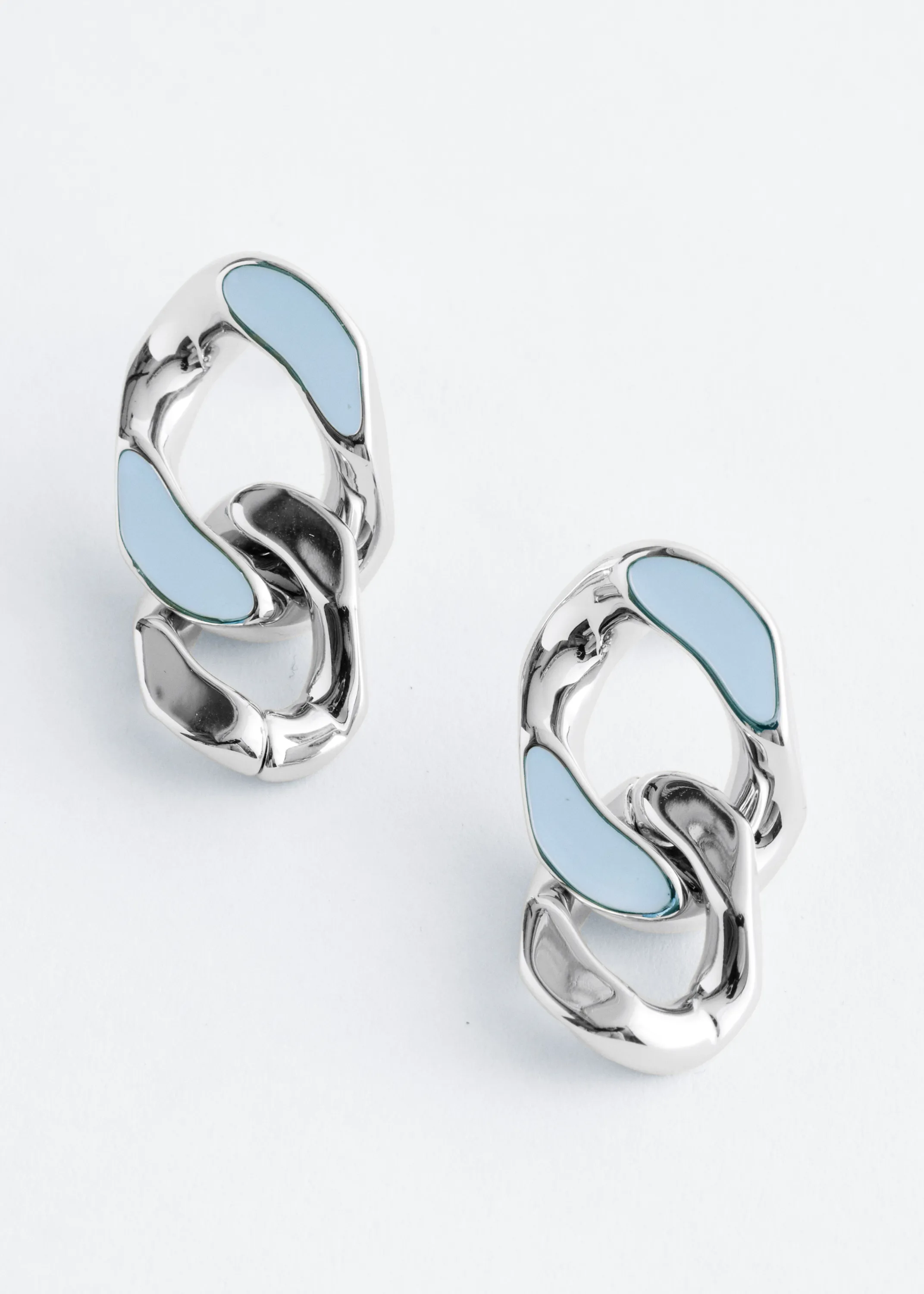 Boucles d’oreilles audacieuses à maillons - Argenté/Bleu