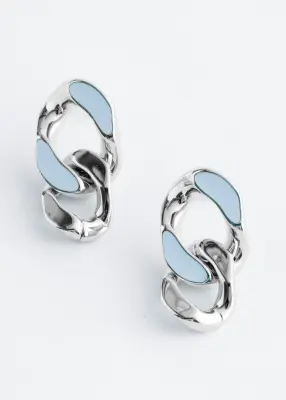Boucles d’oreilles audacieuses à maillons - Argenté/Bleu — photo 1