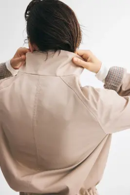 Veste en twill avec col entonnoir - Beige — photo 4