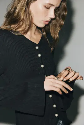 Gilet en maille côtelée - Noir — photo 2