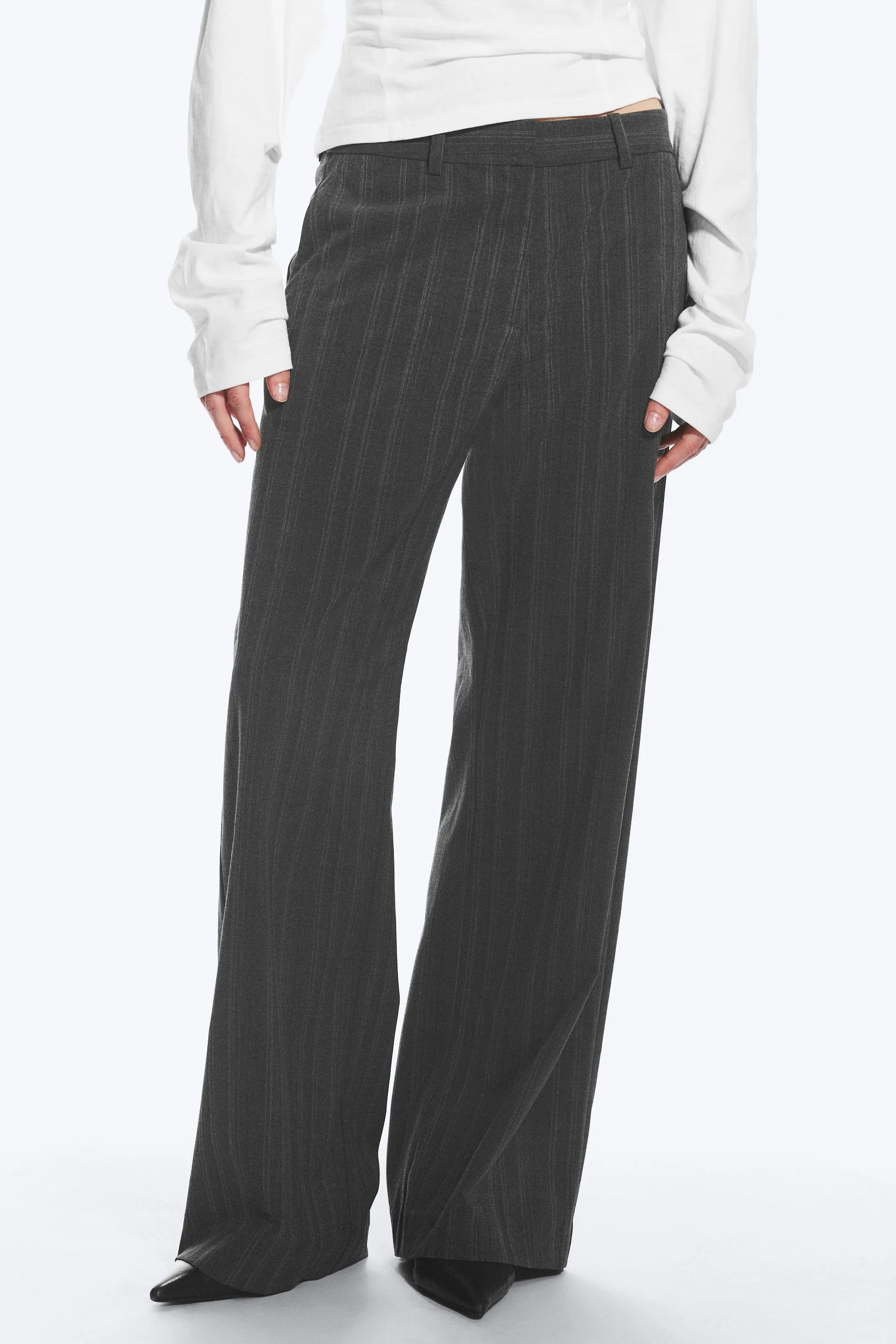 Pantalon de costume coupe ample taille basse - Gris chiné à rayures