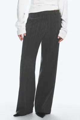 Pantalon de costume coupe ample taille basse - Gris chiné à rayures — photo 1